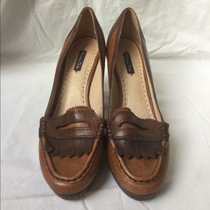 Massimo Dutti Brown Leather Heeled Penny Loafers