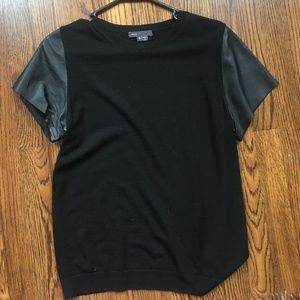 Vince cotton black shirt with leather sleeves