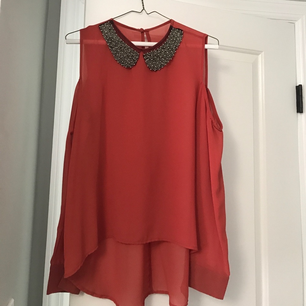 Coral sheer blouse
