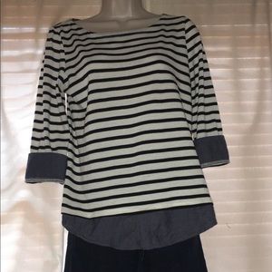 Striped Cotton Shirt w/ Denim Colored trim