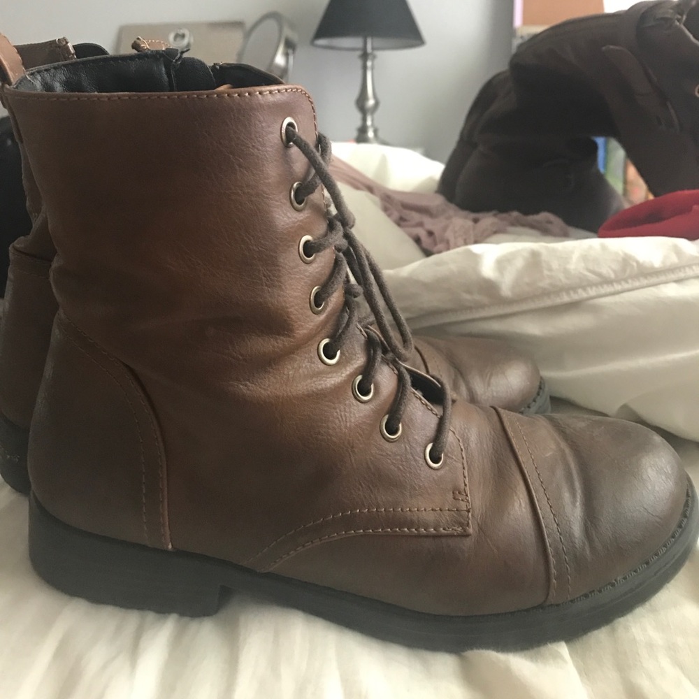 Brown combat boots