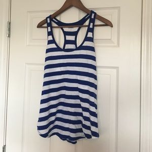 Navy and white striped razorback tank