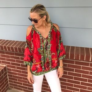 Colorful, cold shoulder top!