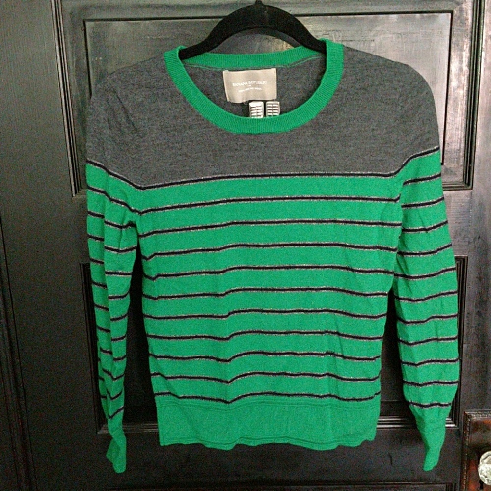 green/charcole glitter/navy stripe sweater sz s