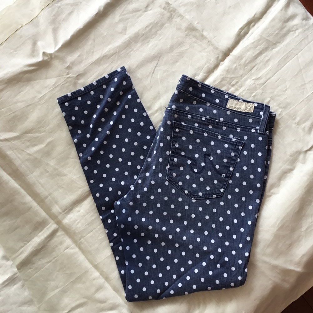 AG Navy w/ White Polka Dots The Stevie Ankle Jeans