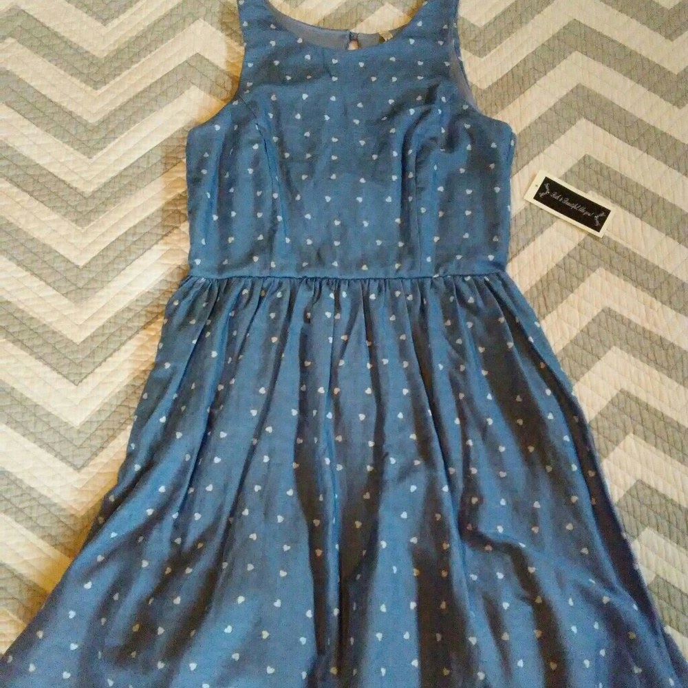 SOLD /Chambray Dress // Denim with Hearts // S/M !