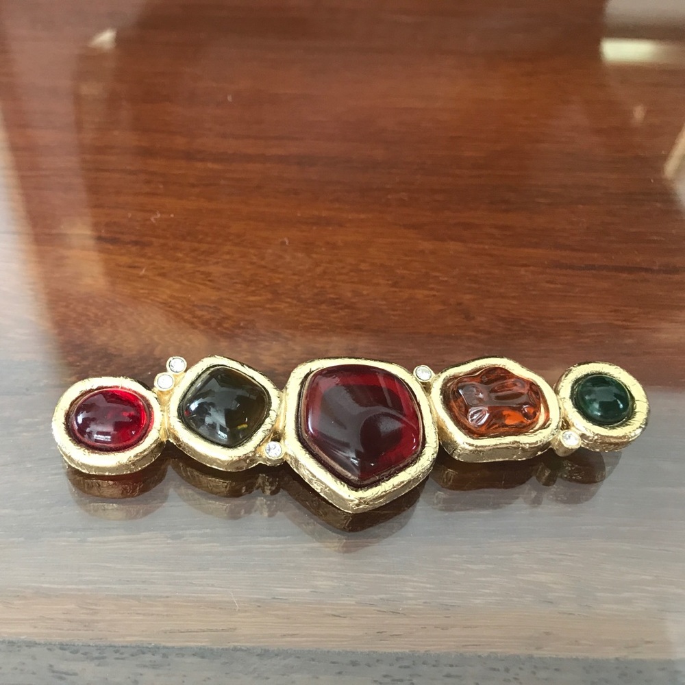 Vintage Givenchy red, orange, and green brooch