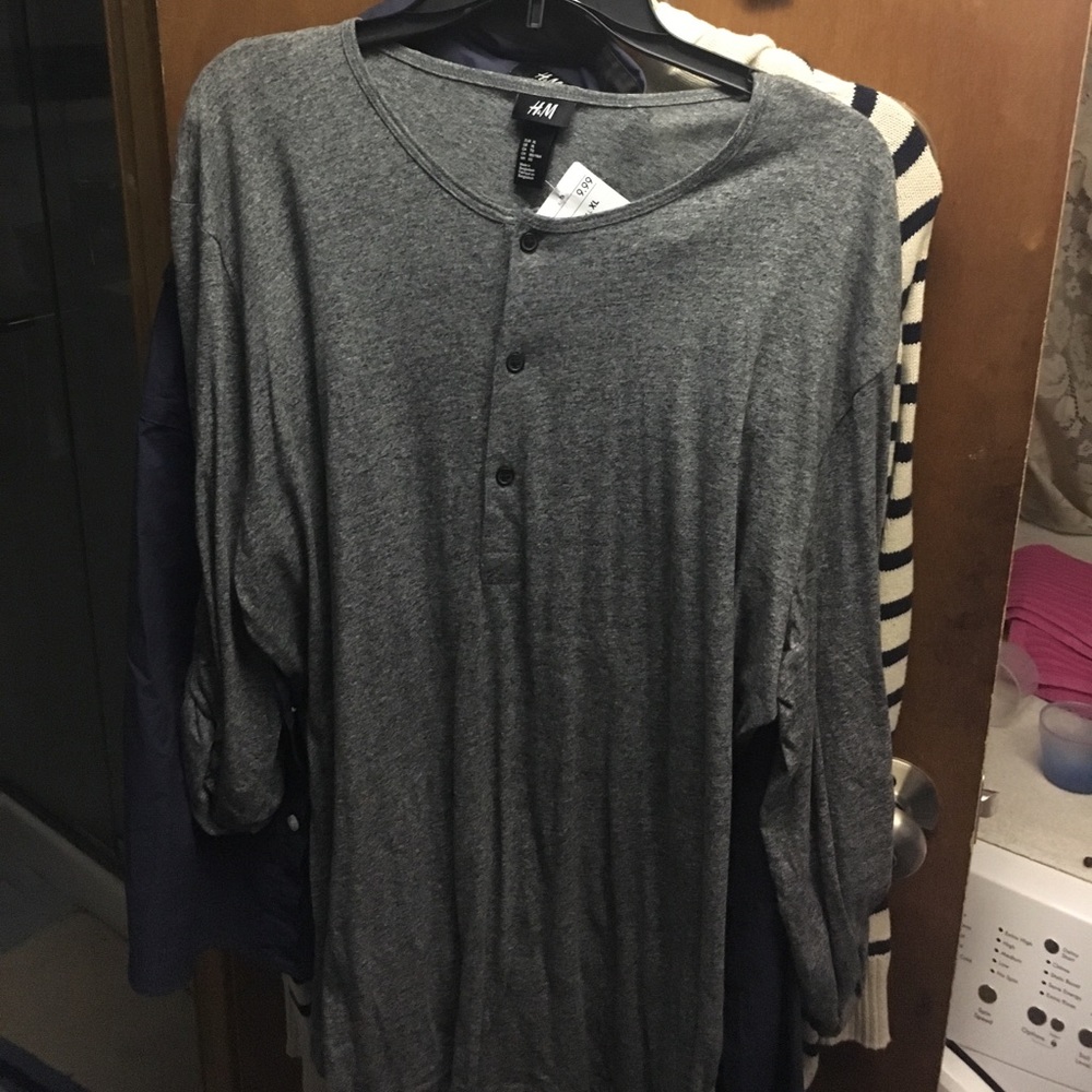 Grey long sleeve Henley tee shirt