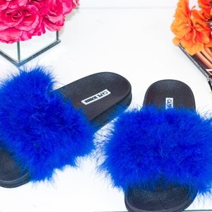 Royal Blue Feather Slippers