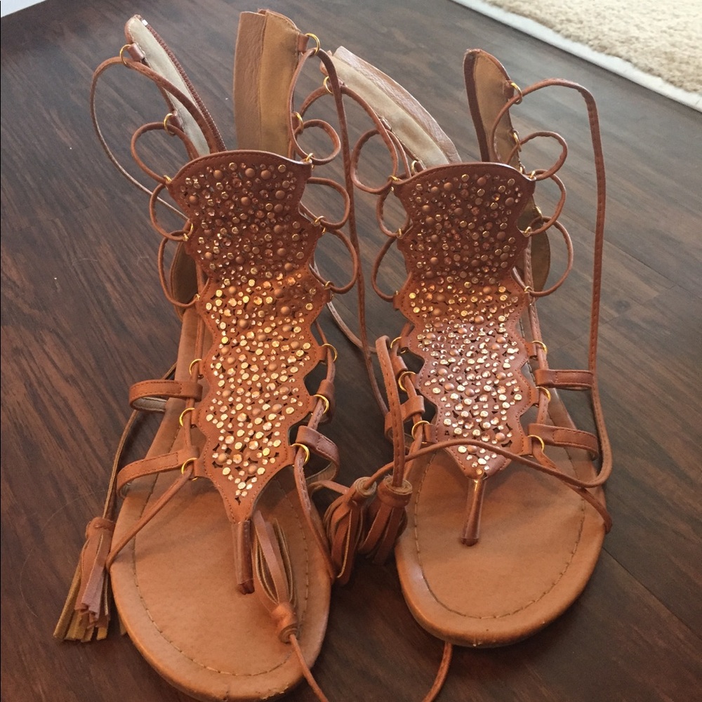 Women's Lace Up Jeweled Sandals Size 8.5