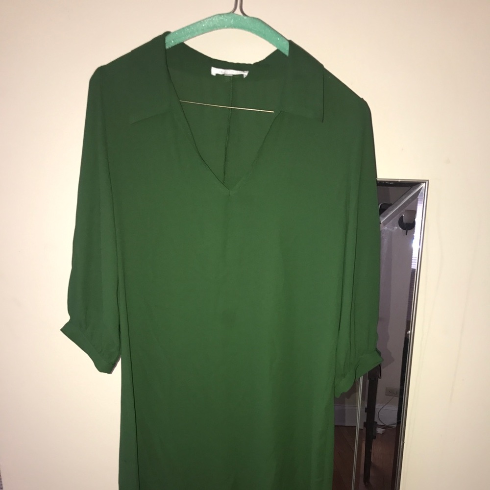 GLAM Hunter Green Shift Dress, 3/4 Sleeve-length