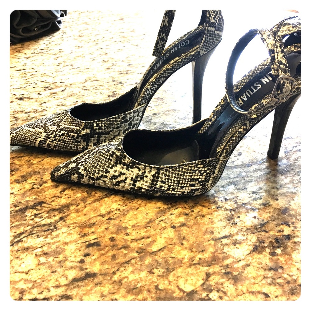 black and white snake skin heels sz 8