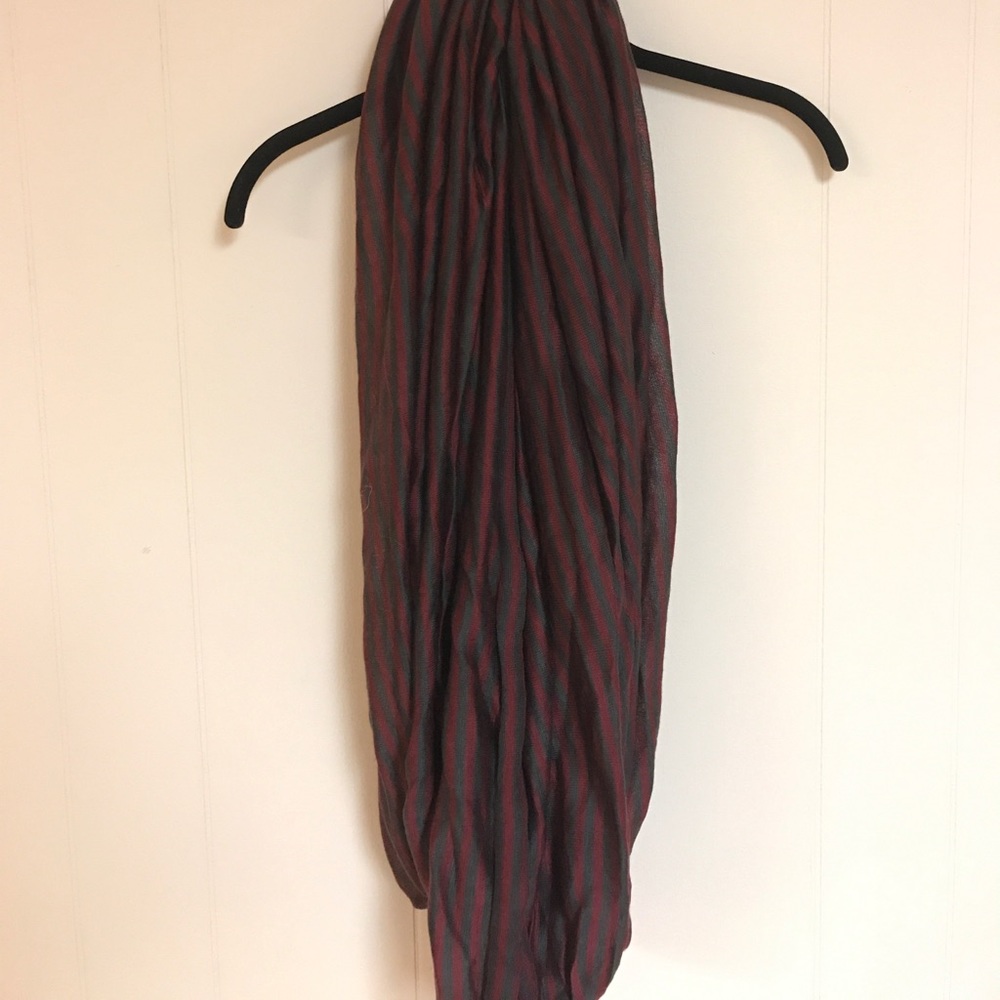 Maroon and gray knit tube infinity scarf
