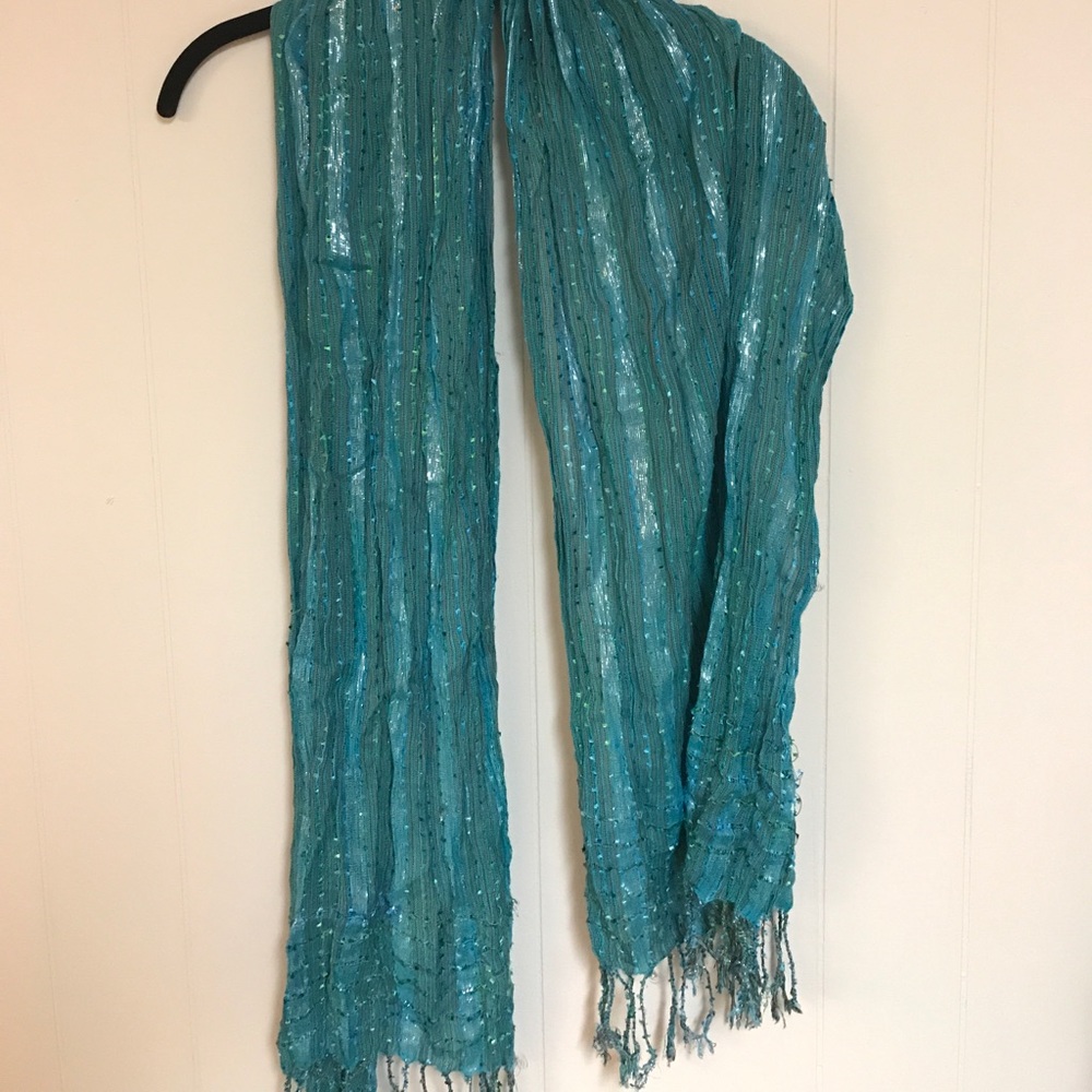 Blue and silver scarf with fringe (pick 2 for $5)