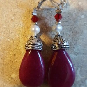 GENUINE INDIAN RAW-CUT RUBY TEAR DROP EARRINGS