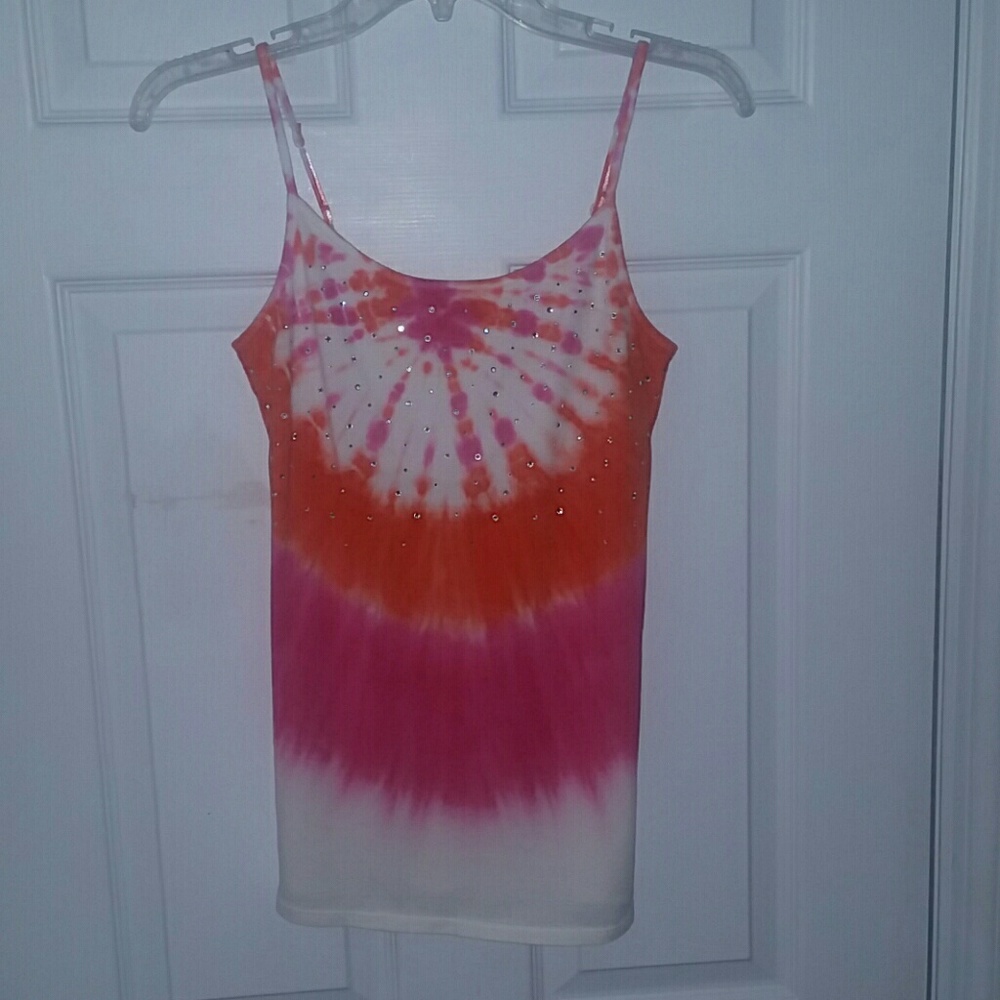 BOHO TYE DYE CRYSTAL BUILT IN BRA TANK TOP JUSTICE