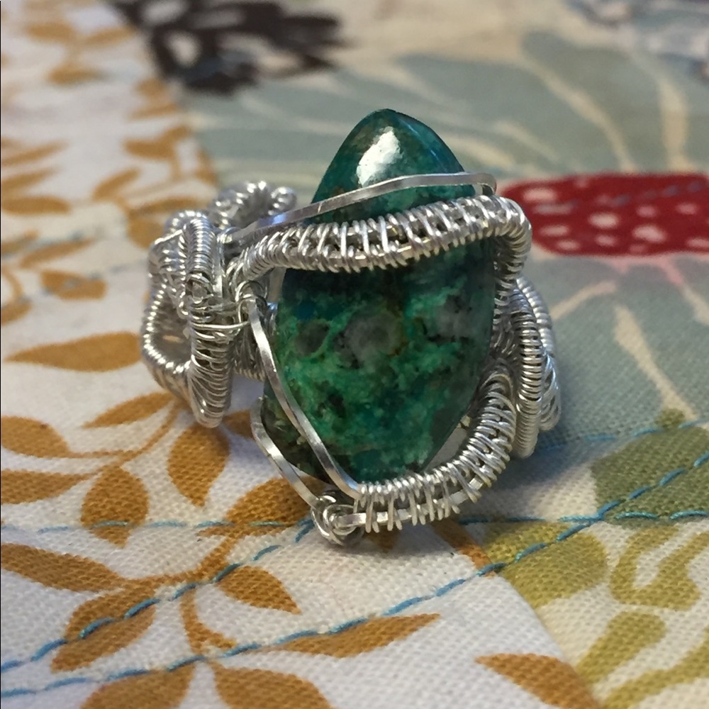 Chrysocolla and Silver Wire Wrapped Ring size 6.5