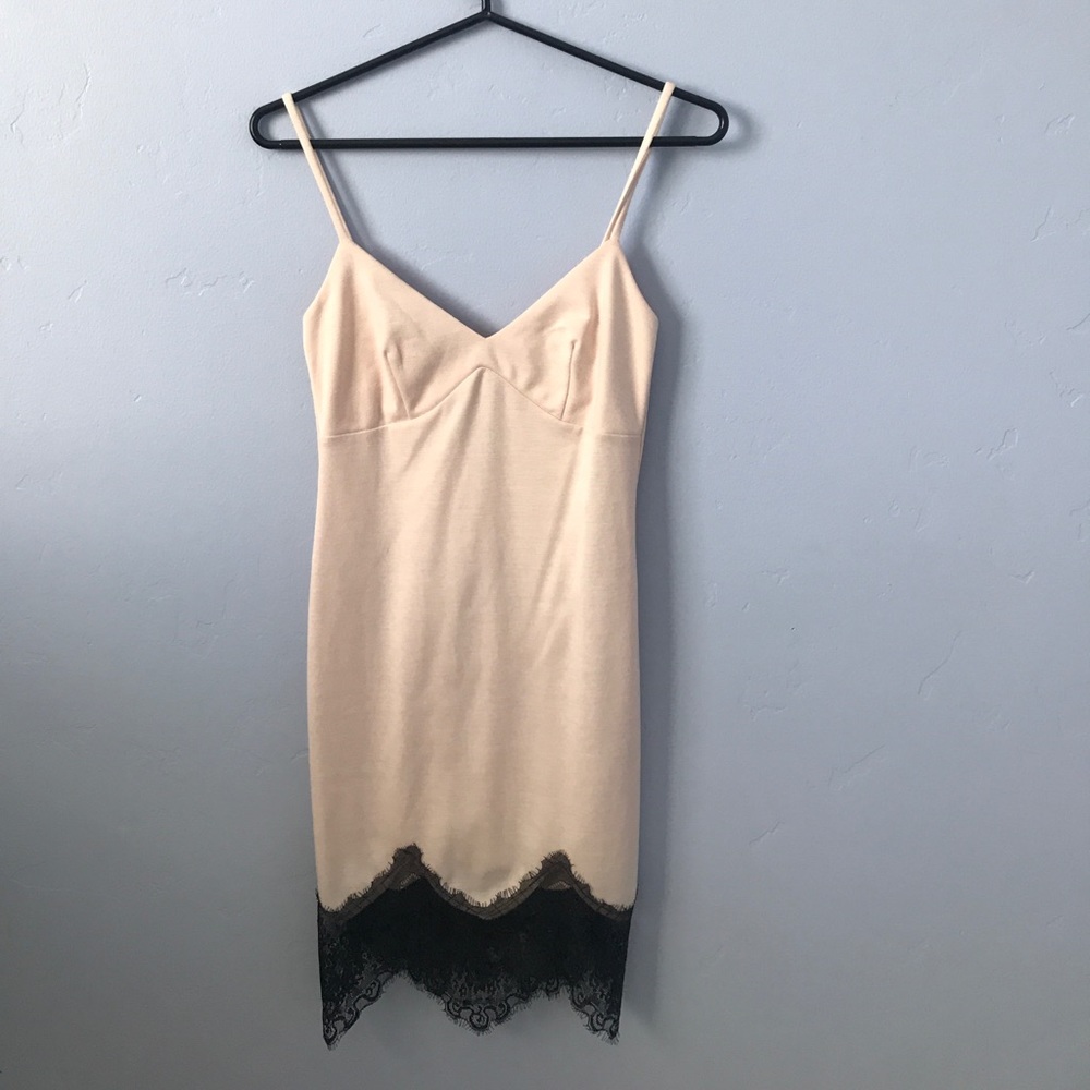 Pink and black lace mini dress