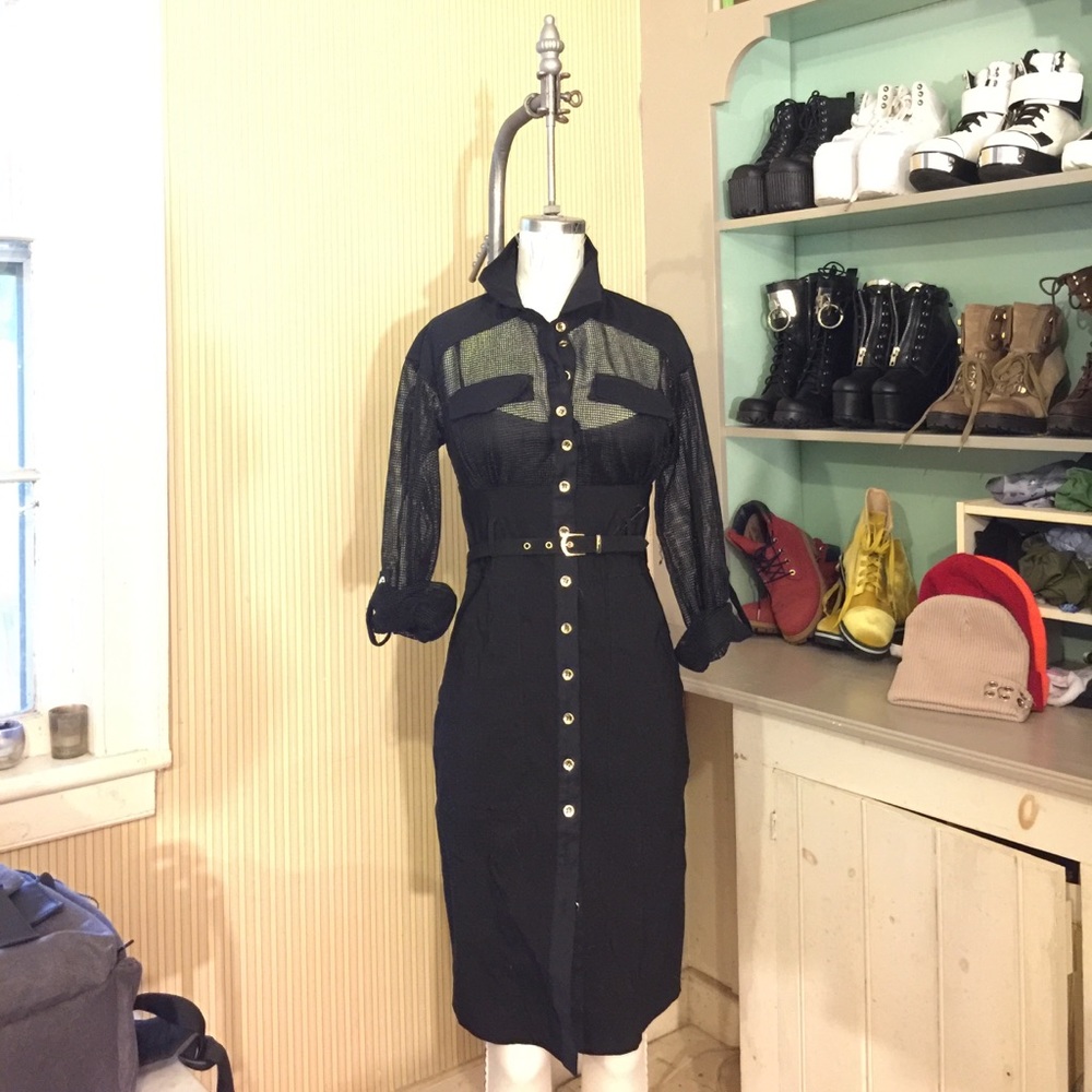 Bebe sexy black gold button dress 0