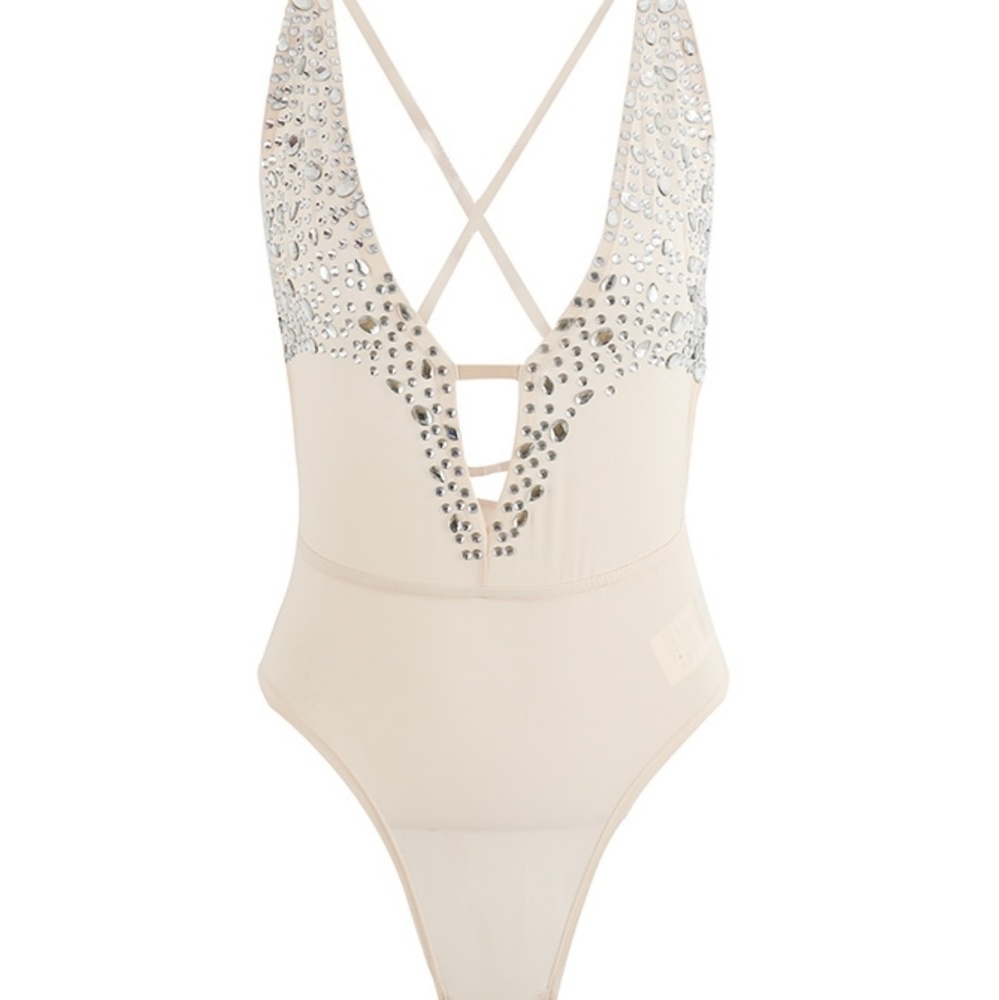Last One• Crystal Beading Bodysuit in Nude - Picture 2 of 5