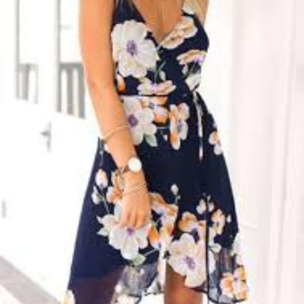 Floral Lace Up Chiffon Dress