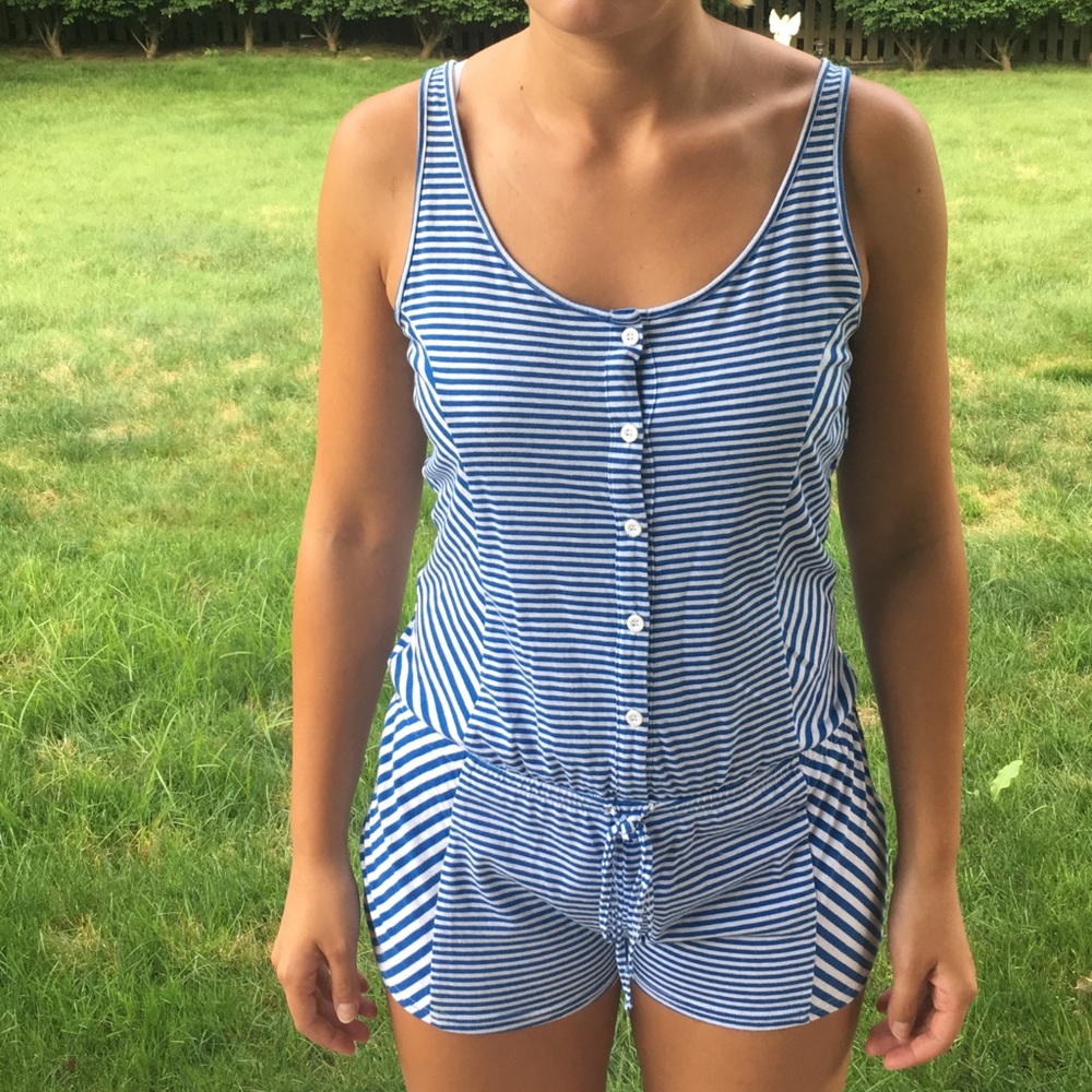 Size Medium blue and white stripe romper