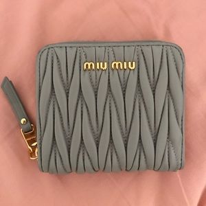 MiuMiu Metalasse Leather Zip in Grey Gold Hardware