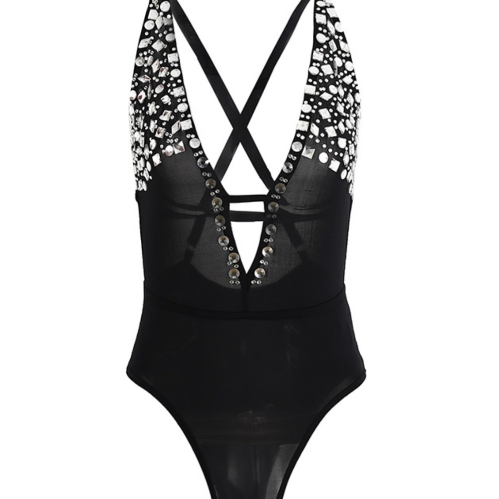 Last One• Crystal Beading Bodysuit in Black - Picture 2 of 6