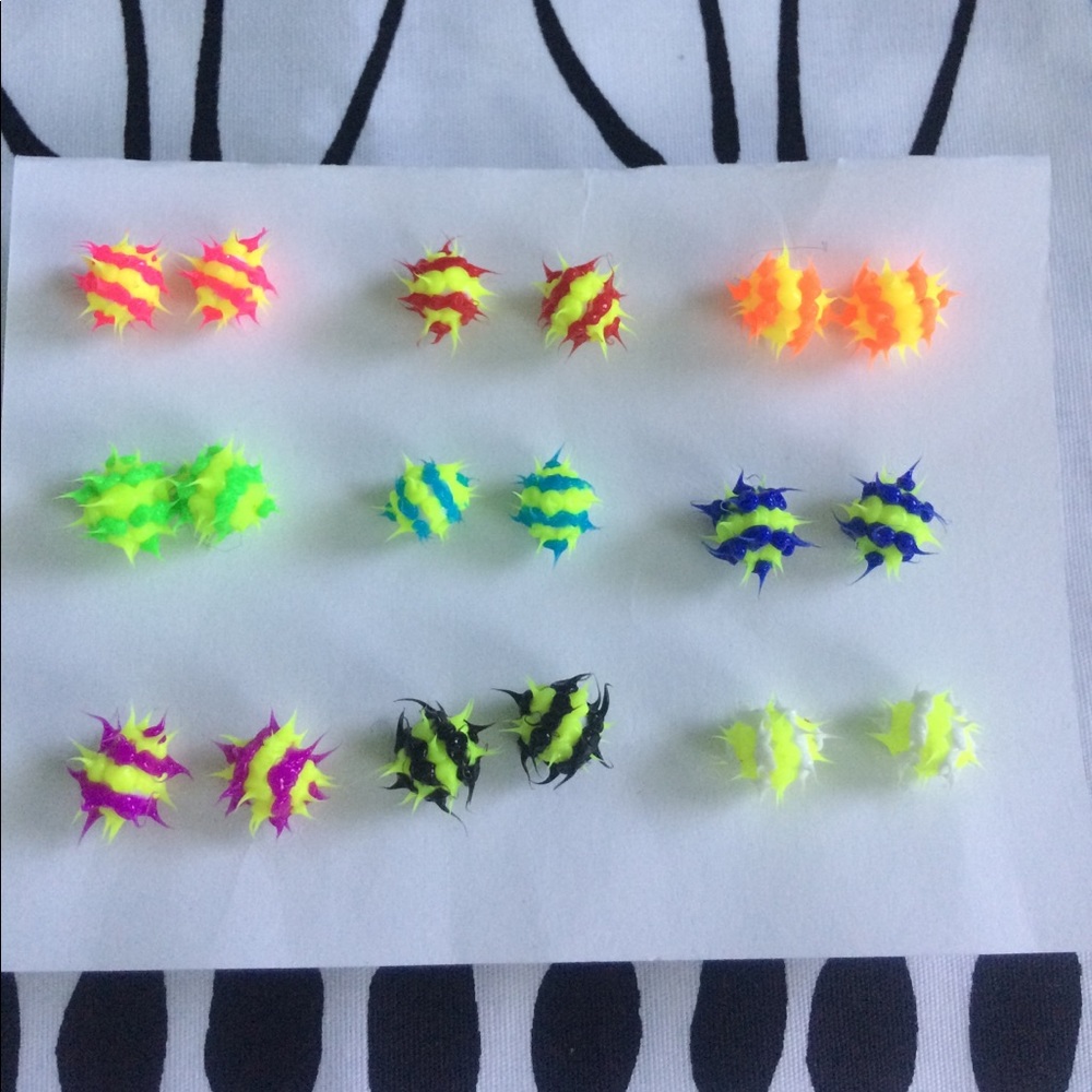 9 Pairs of Rainbow Spikey Rubber Earrings