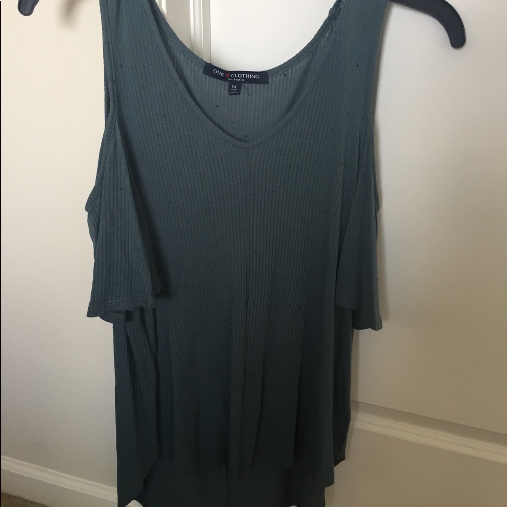 Size medium blue & black dotted shirt.