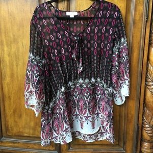Sheer Coldwater Creek blouse with a fun pattern.