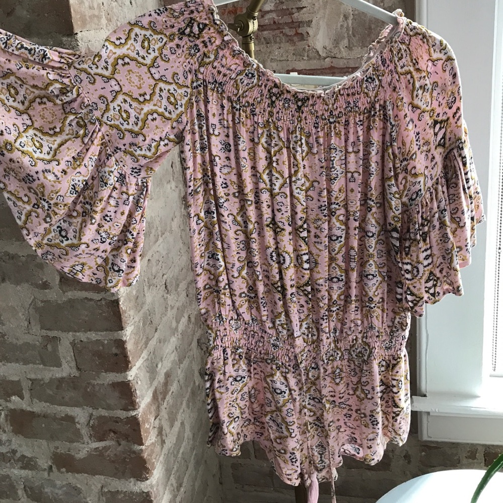 Blush off the shoulder romper