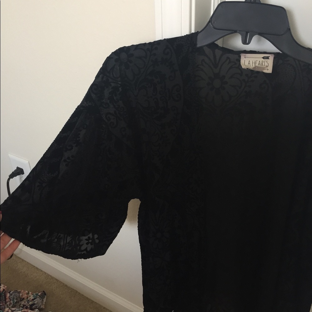 Forever 21 Black Lace/Fringe cardigan