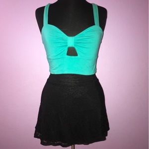 Blue Crop Top & Black Skirt