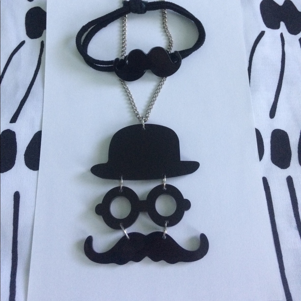 Long Mustache Face Necklace and Mustache Braclet