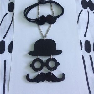 Long Mustache Face Necklace and Mustache Braclet