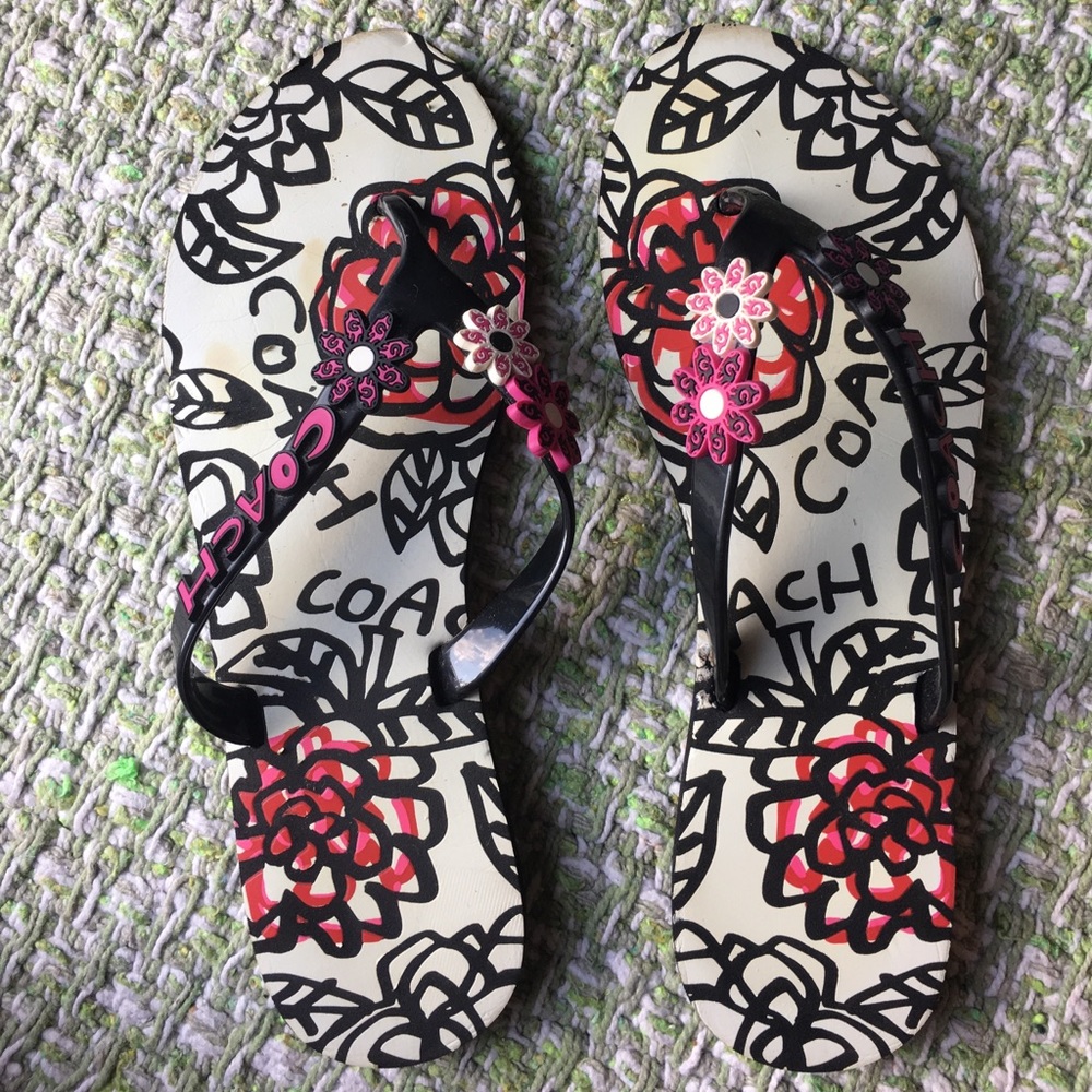 Authentic Coach floral flip flops