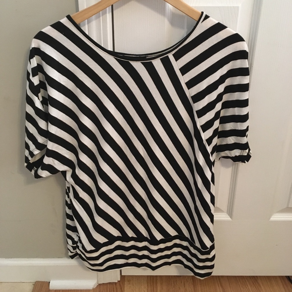 AB Studio L Black and White Striped Top