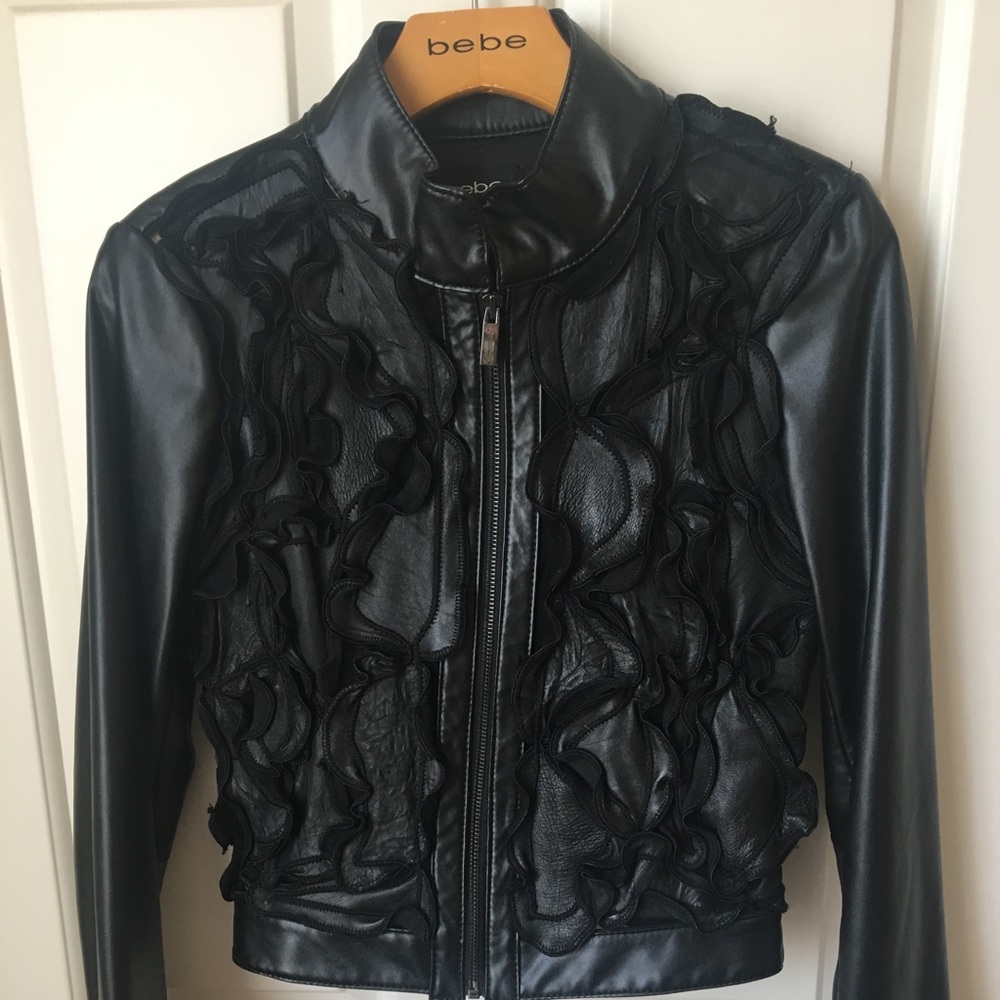 Bebe black leather jacket, size s