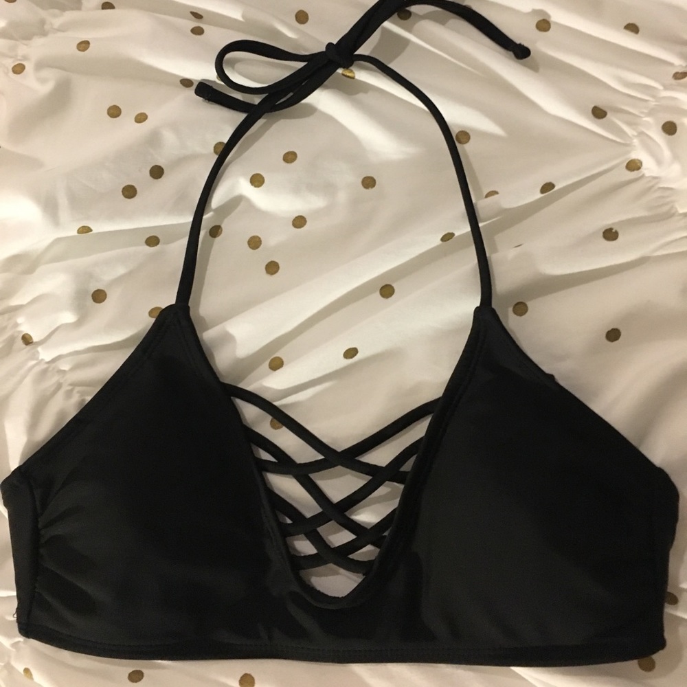 Black cross front bikini top