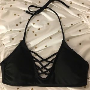 Black cross front bikini top