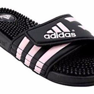 Adidas Black with pink striped slides