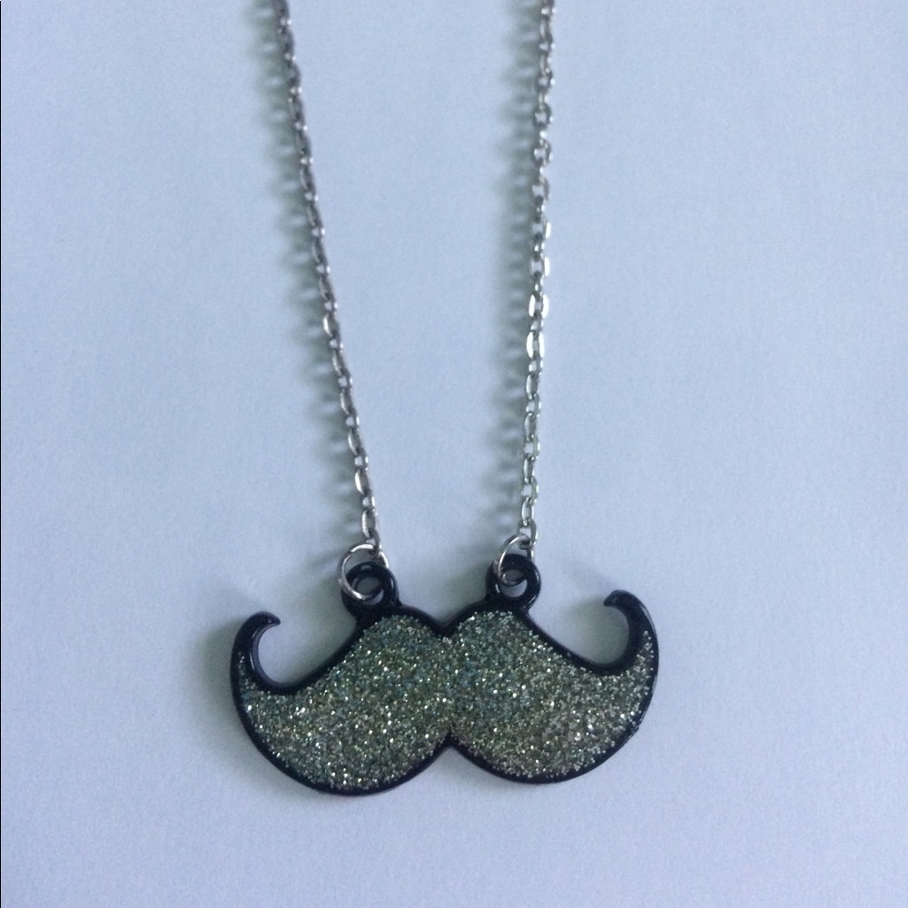 Silver Glitter Mustache Necklace