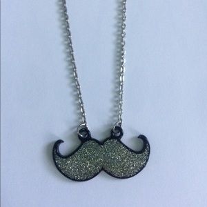 Silver Glitter Mustache Necklace