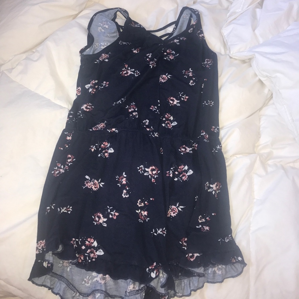 Navy blue, flower print romper