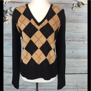 CATO Women's Black & Gold Argyle Sweater Size XL