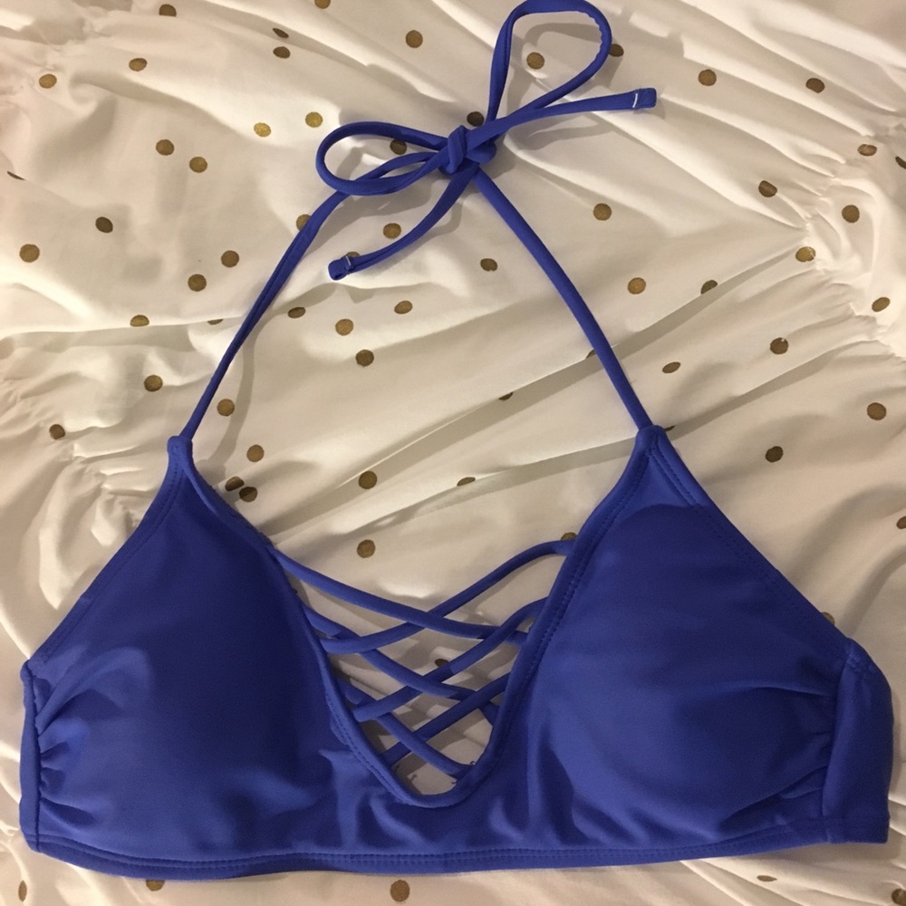 Blue cross front bikini top