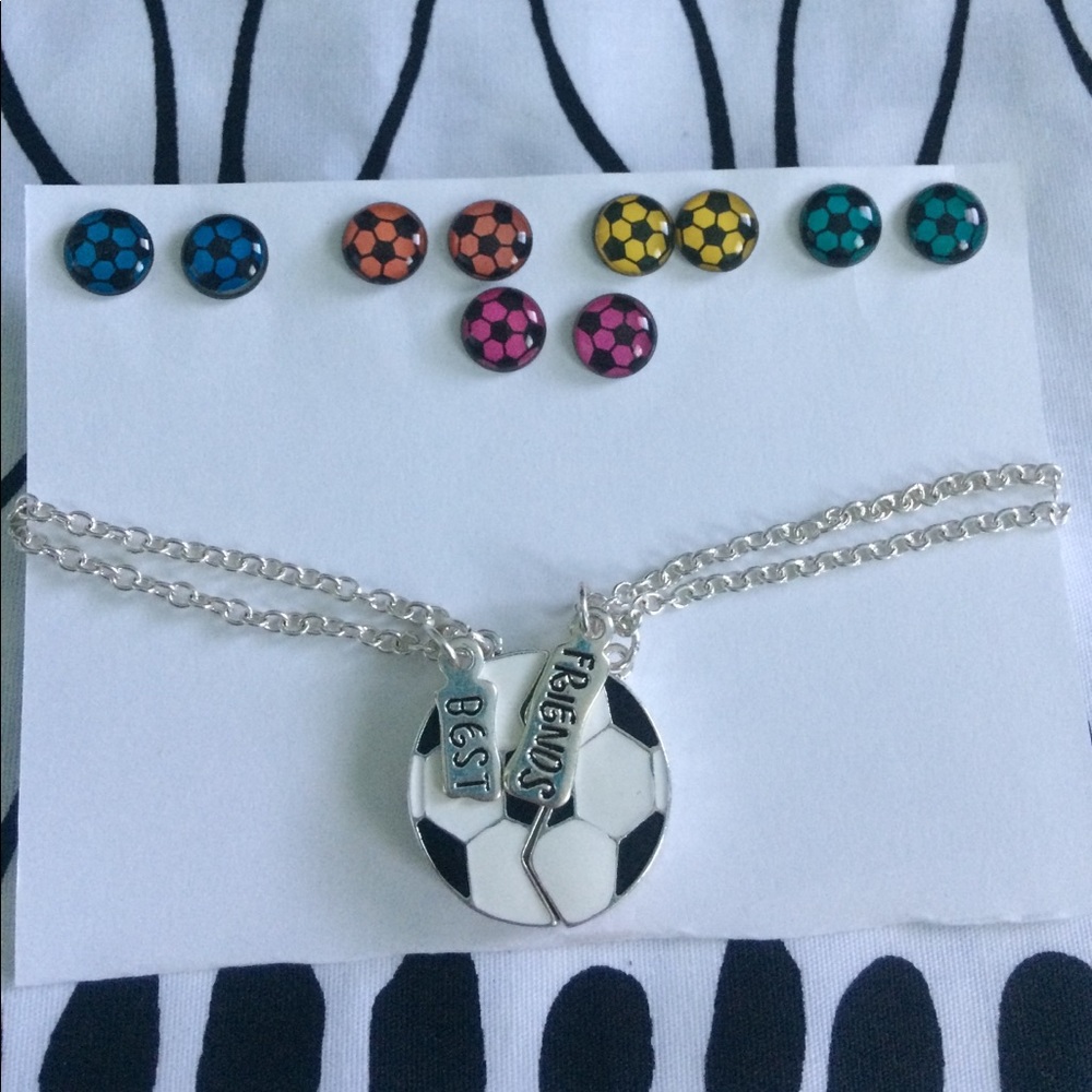 5 Pairs of Soccer Earrings and Bestfriend Necklace
