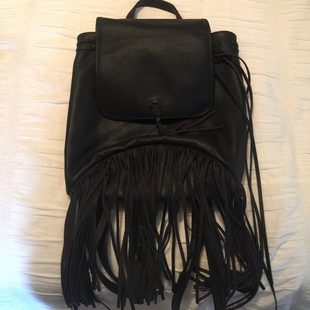 Black fringe backpack