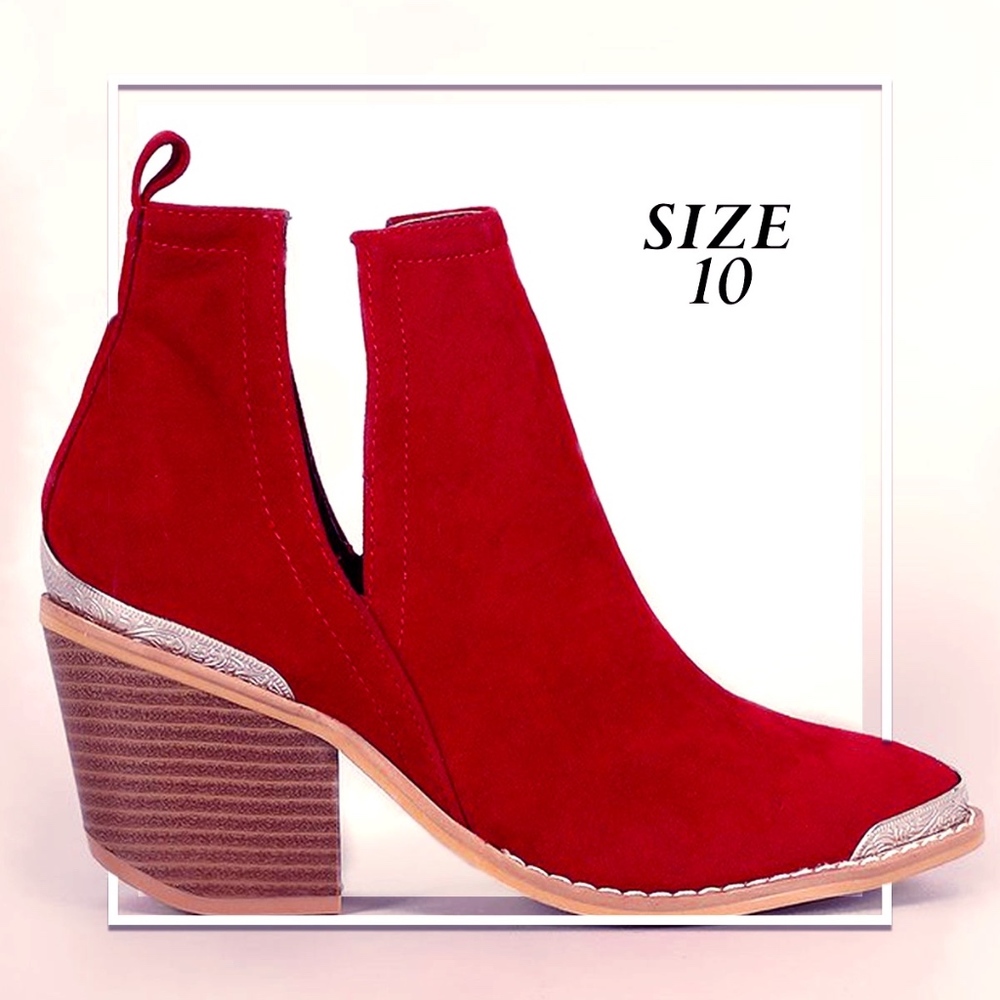 Suede Cutout Chunky Heeled Western Booties